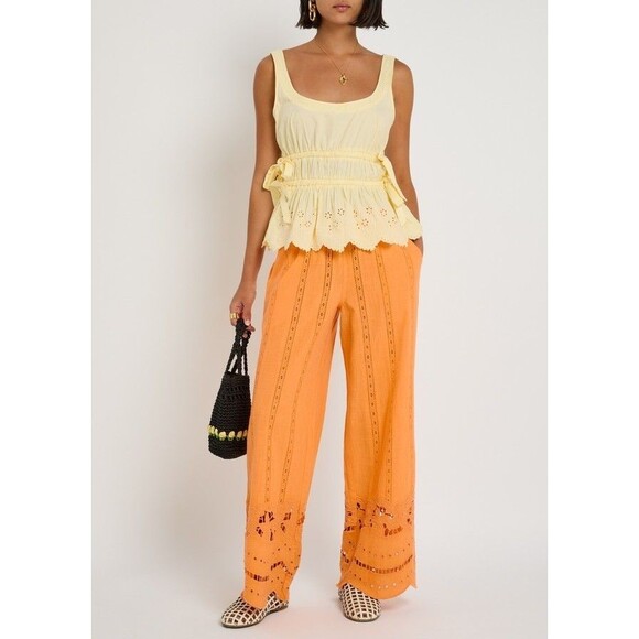 Damson Madder Jade Broderie Cami Blouse Top Berry Embroidered Yellow S-6 285345 - Picture 6 of 13